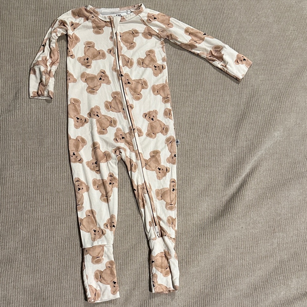 Adorable Bear Print Zip-Up Footie Pajama